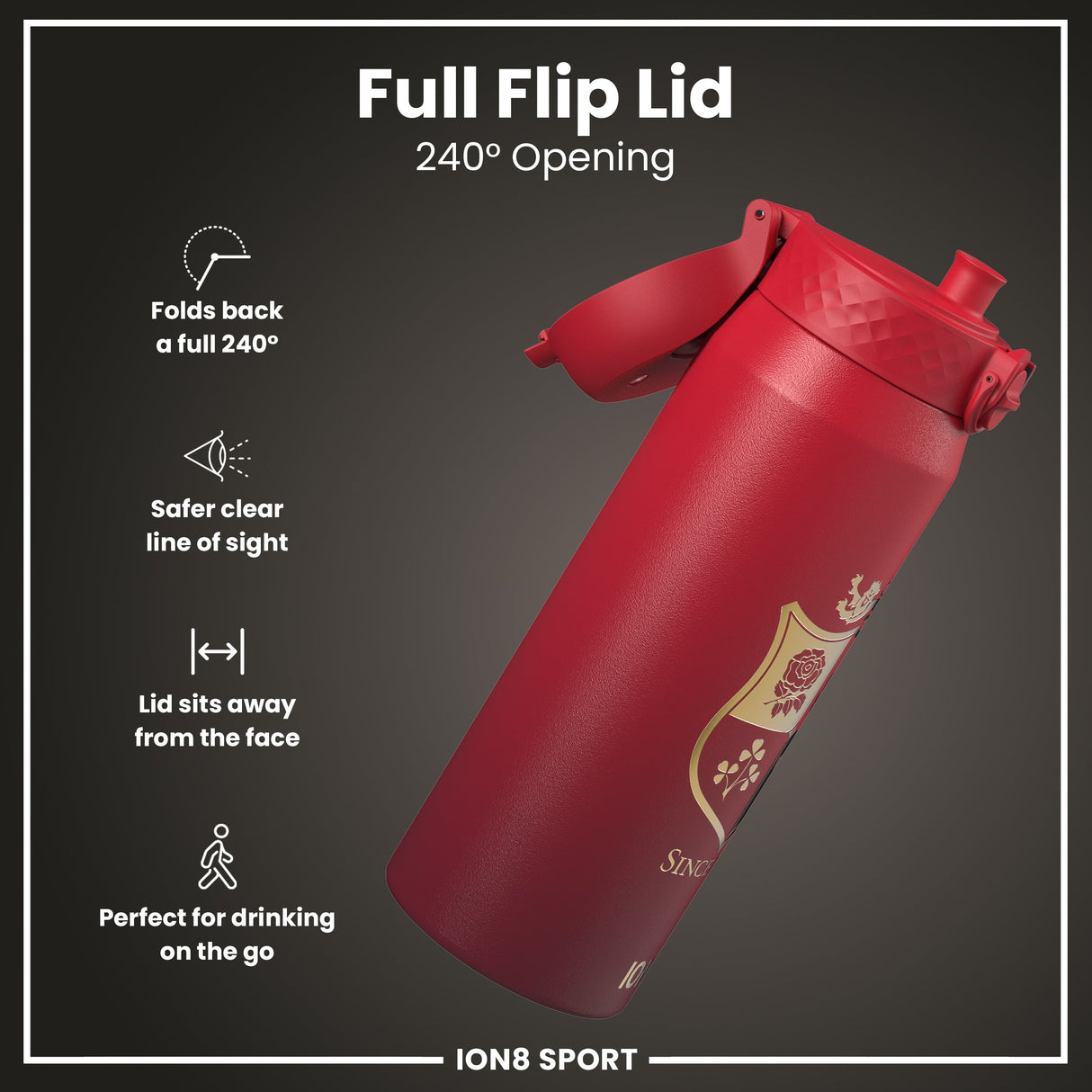 Lions X ION8 Insulated Steel Water Bottle, British & Irish Lions, Sea of Red, 750ml (24oz)