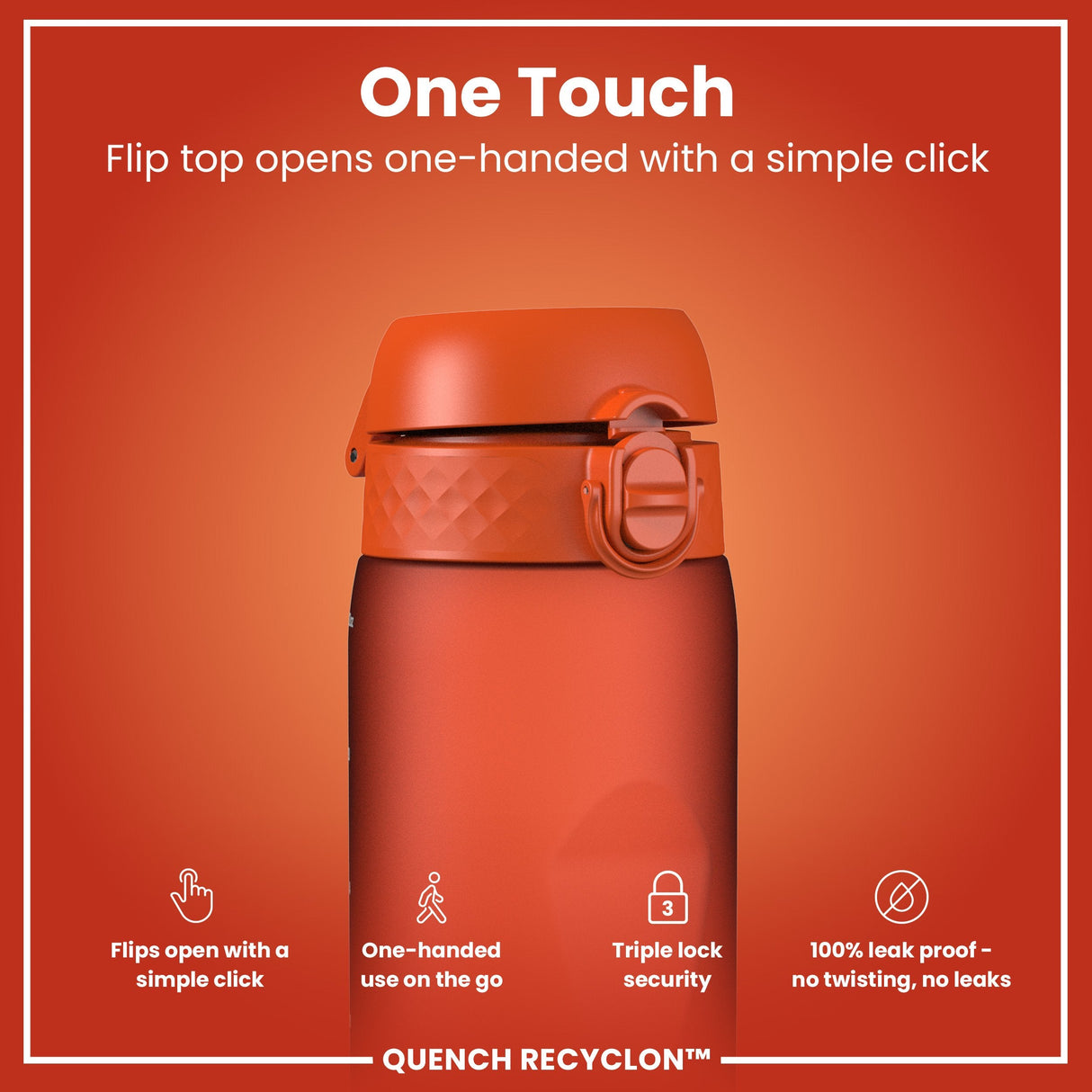 ION8 Leak Proof 1 litre Water Bottle, Recyclon, Hearty Orange, 1L
