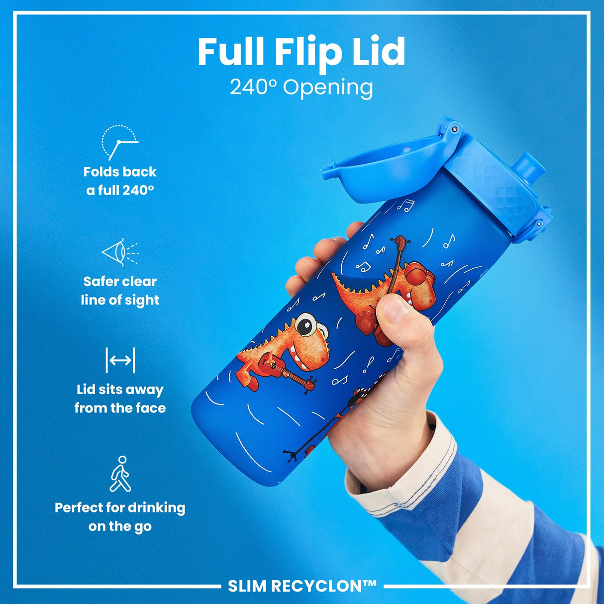 ION8 Leak Proof Slim Water Bottle, Recyclon, Dino Band, 500ml (18oz)