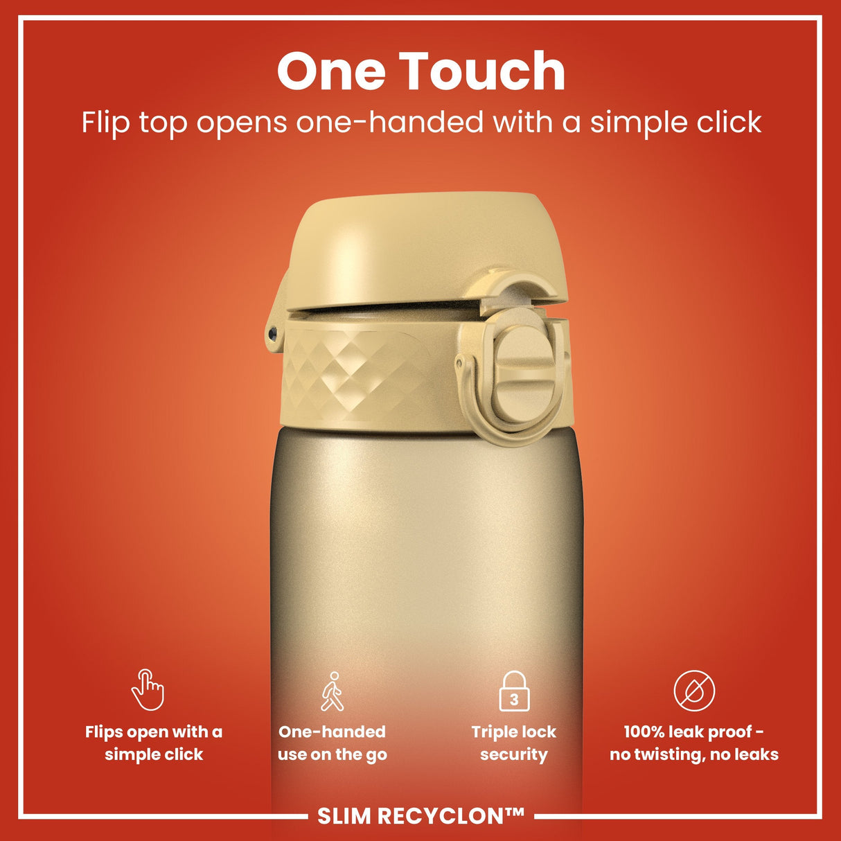 ION8 Leak Proof Slim Water Bottle, Recyclon, Desert, 500ml (18oz)