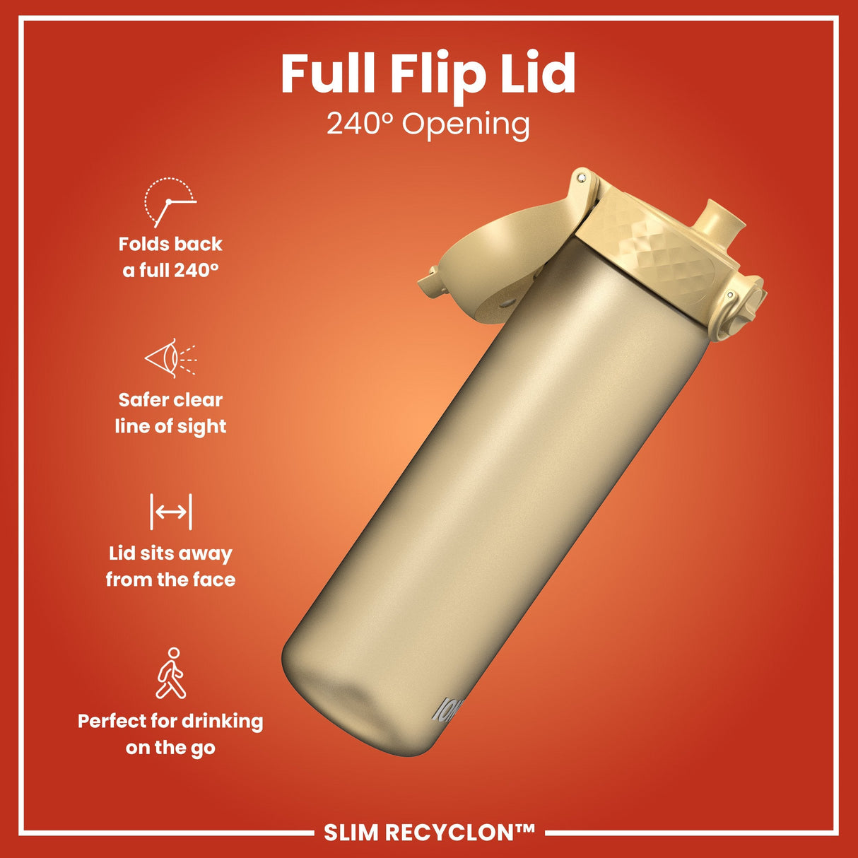 ION8 Leak Proof Slim Water Bottle, Recyclon, Desert, 500ml (18oz)