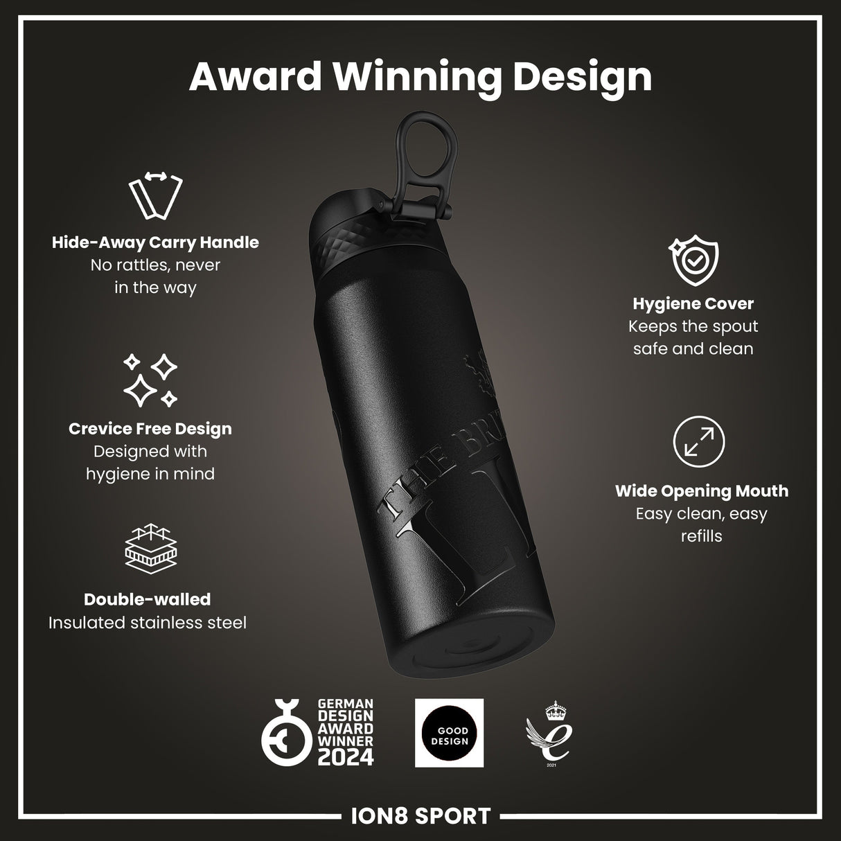 Lions X ION8 Insulated Steel Water Bottle, British & Irish Lions, Lions, 750ml (24oz)
