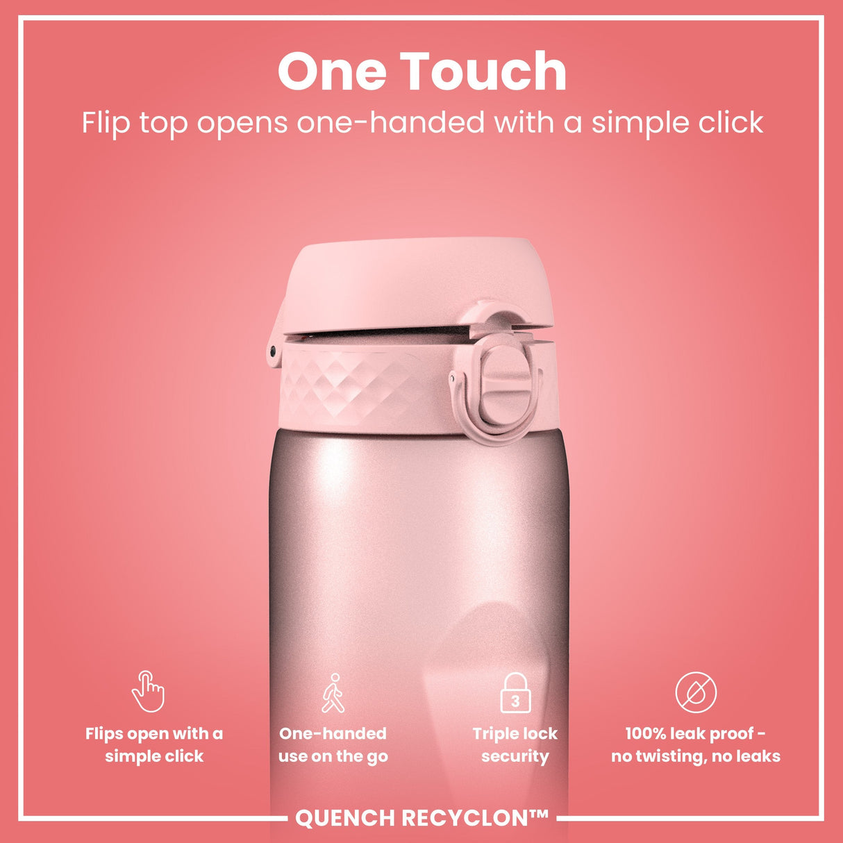 ION8 Leak Proof Water Bottle with Times to Drink, Recyclon, Purple & Rose, 1L