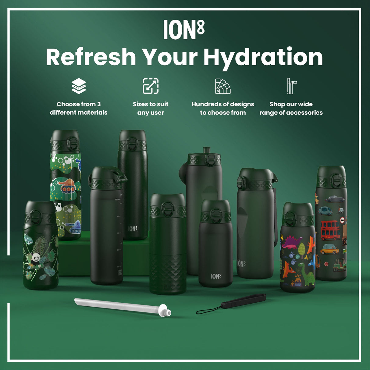 ION8 Leak Proof Kids Water Bottle, Recyclon, Farming Machines, 350ml (12oz)
