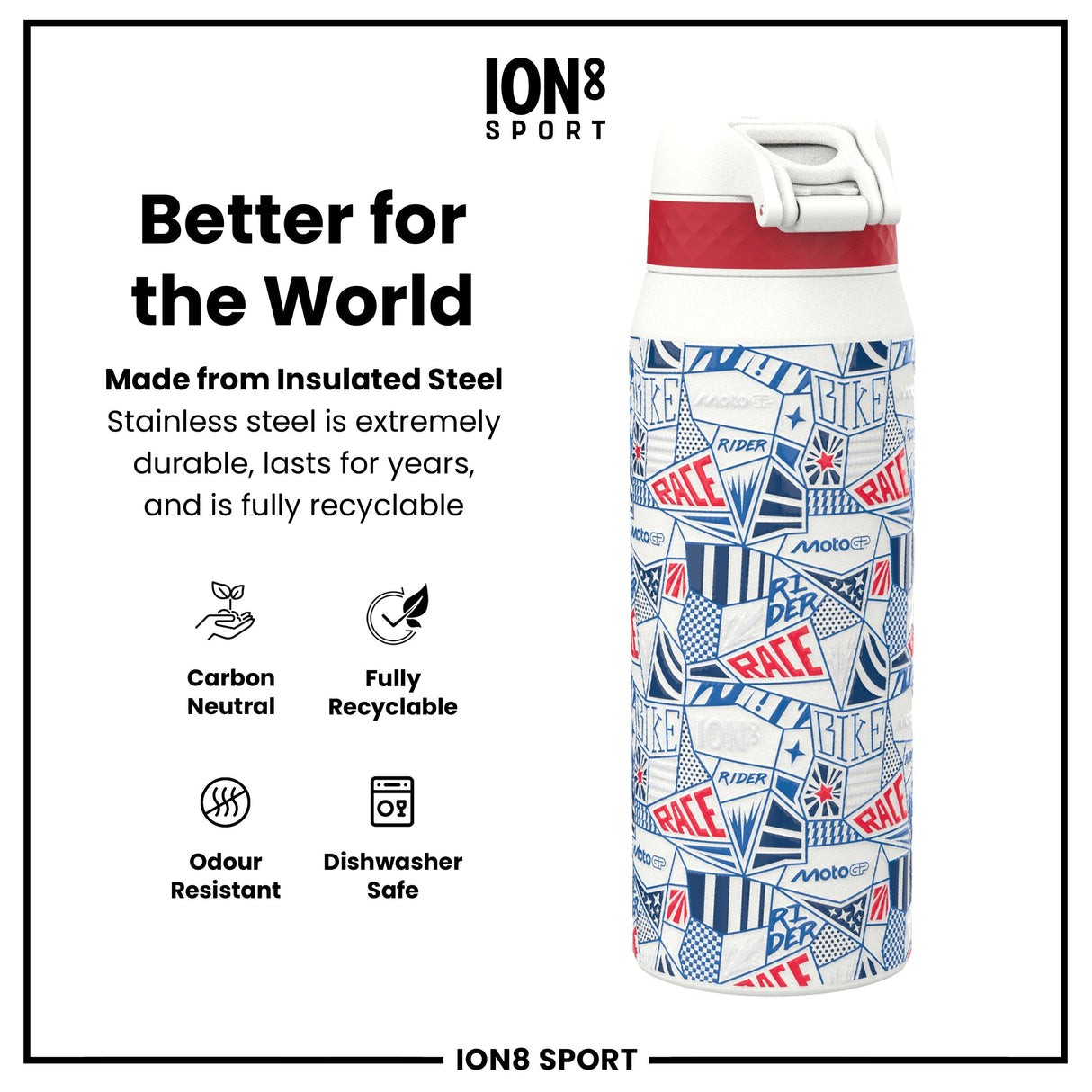 MotoGP x ION8 Insulated Steel Water Bottle, MotoGP Street, 750ml (24oz)