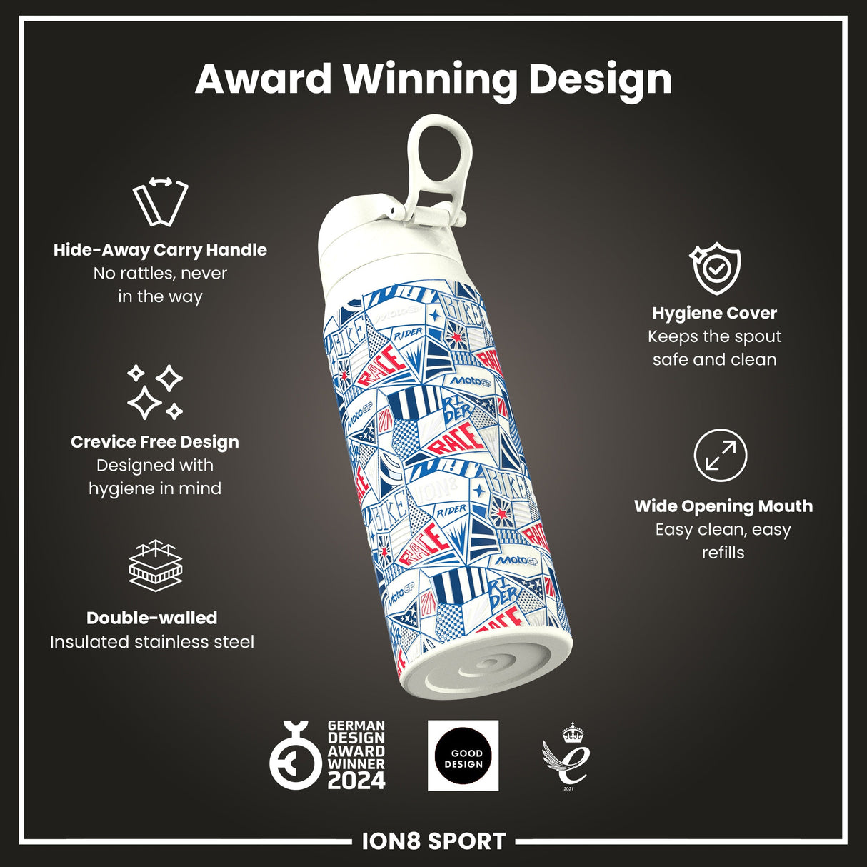 MotoGP x ION8 Insulated Steel Water Bottle, MotoGP Street, 750ml (24oz)