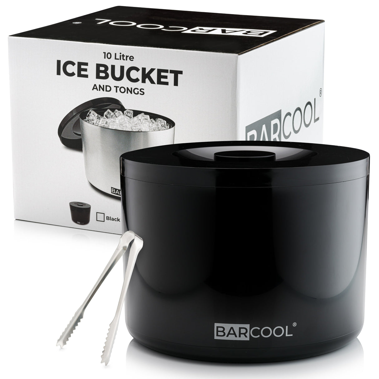 Subcold Barcool 10L Round Black Ice Bucket with Lid & Tongs