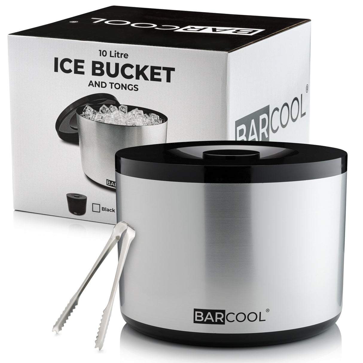 Suncold Barcool 10L Round Ice Bucket with Lid & Tongs - Silver