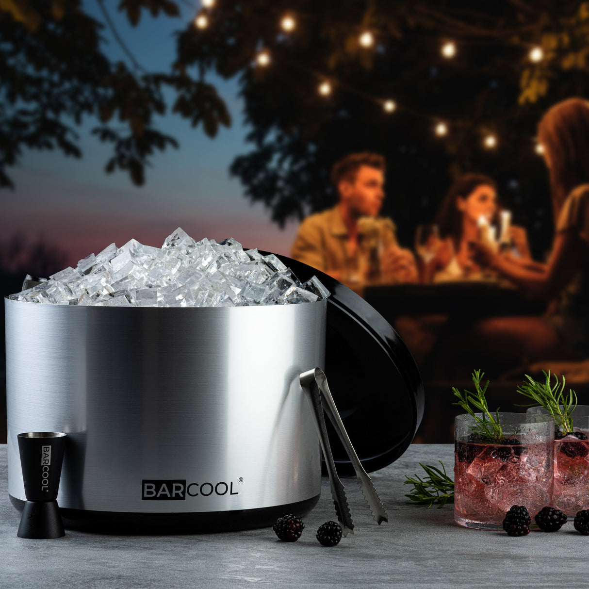 Suncold Barcool 10L Round Ice Bucket with Lid & Tongs - Silver