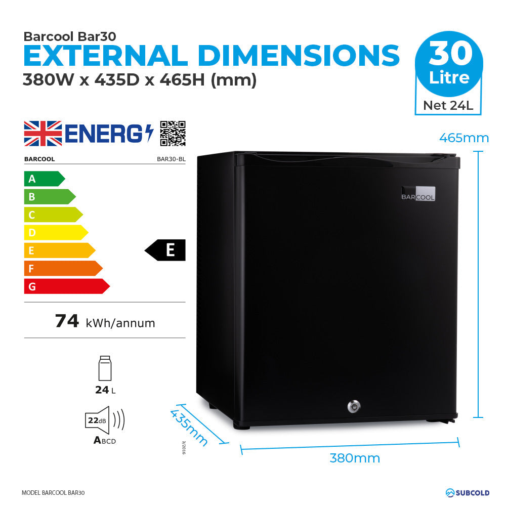 Subcold Barcool BAR30 LED Mini Bar Fridge | 24L