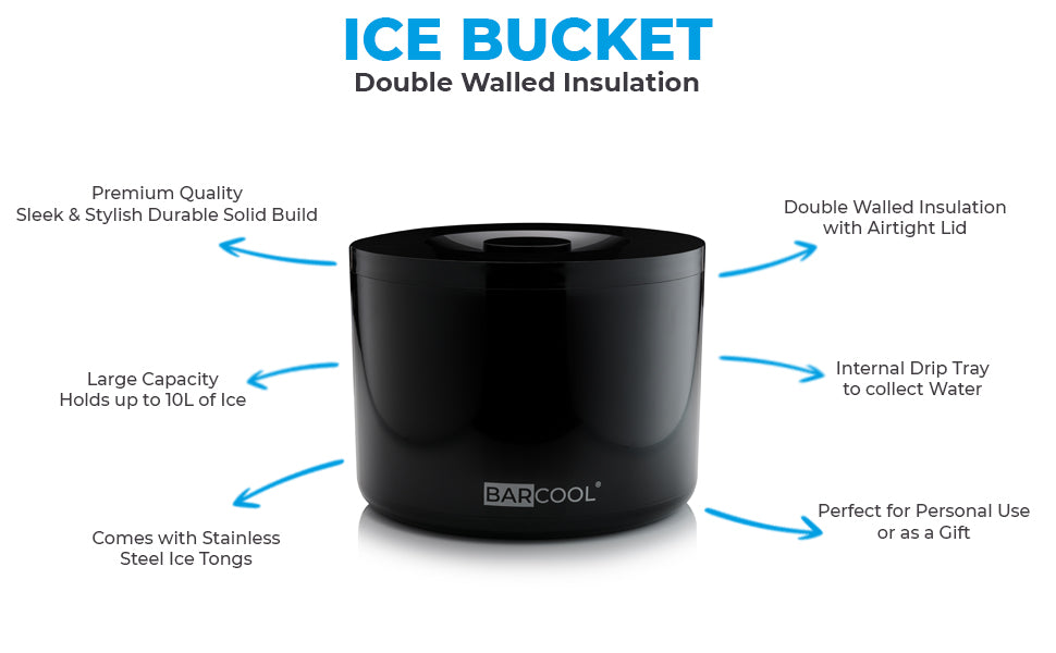 Subcold Barcool 10L Round Black Ice Bucket with Lid & Tongs