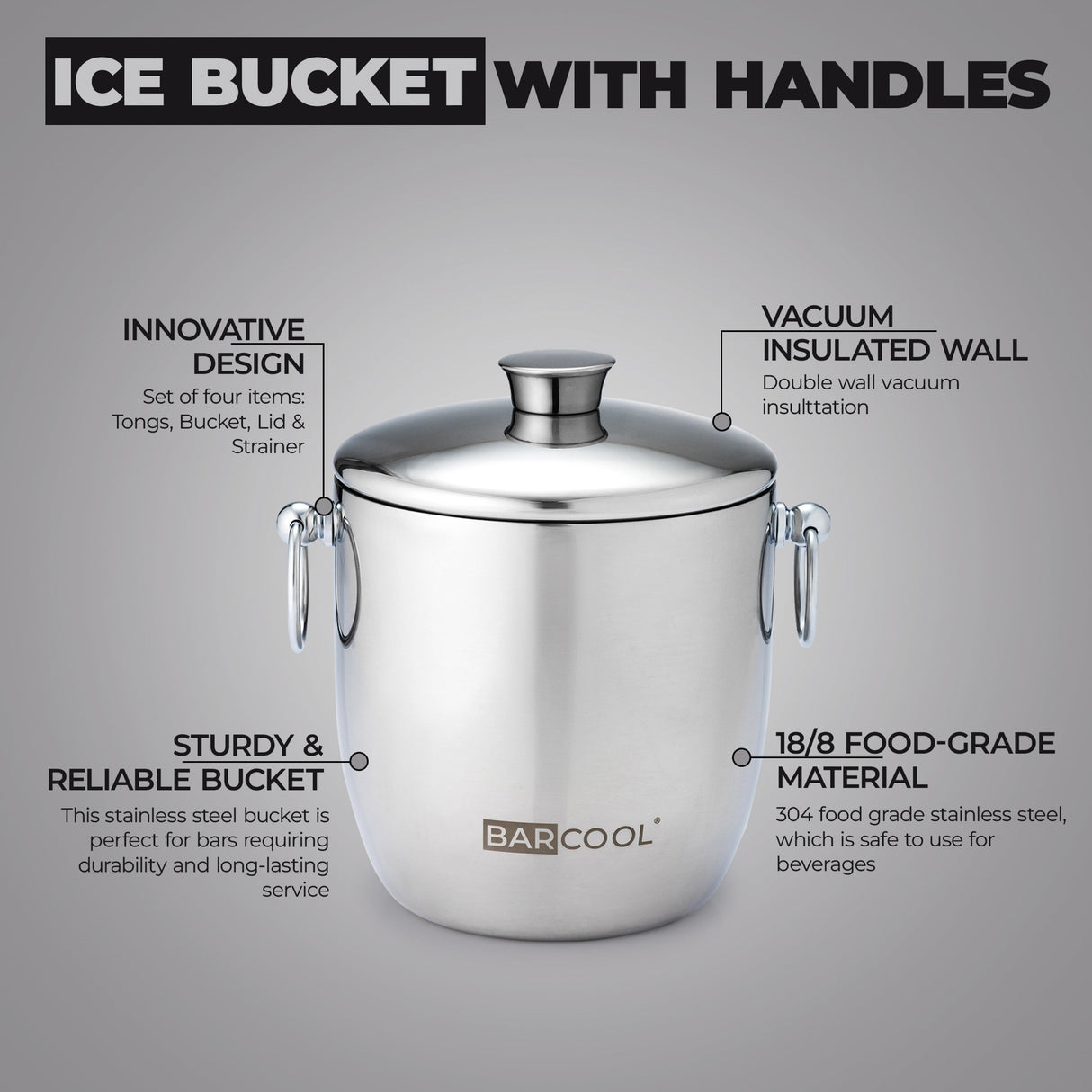 Subcold Barcool 3L Stainless Steel Ice Bucket with Lid & Tongs