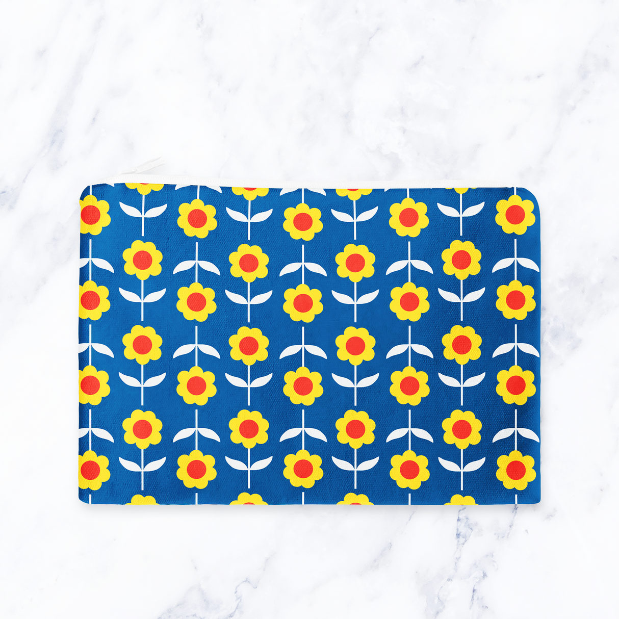 Shadowbright Retro Blue and Yellow Floral Make Up Bag - 24cm x 19cm