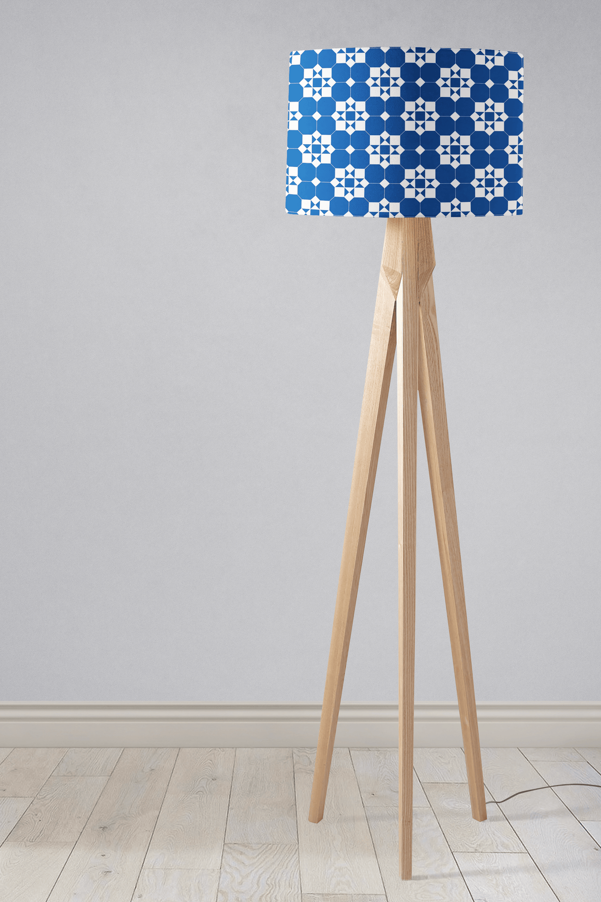 Shadowbright Blue and White Geometric Tiles Design Lampshade, Ceiling or Table