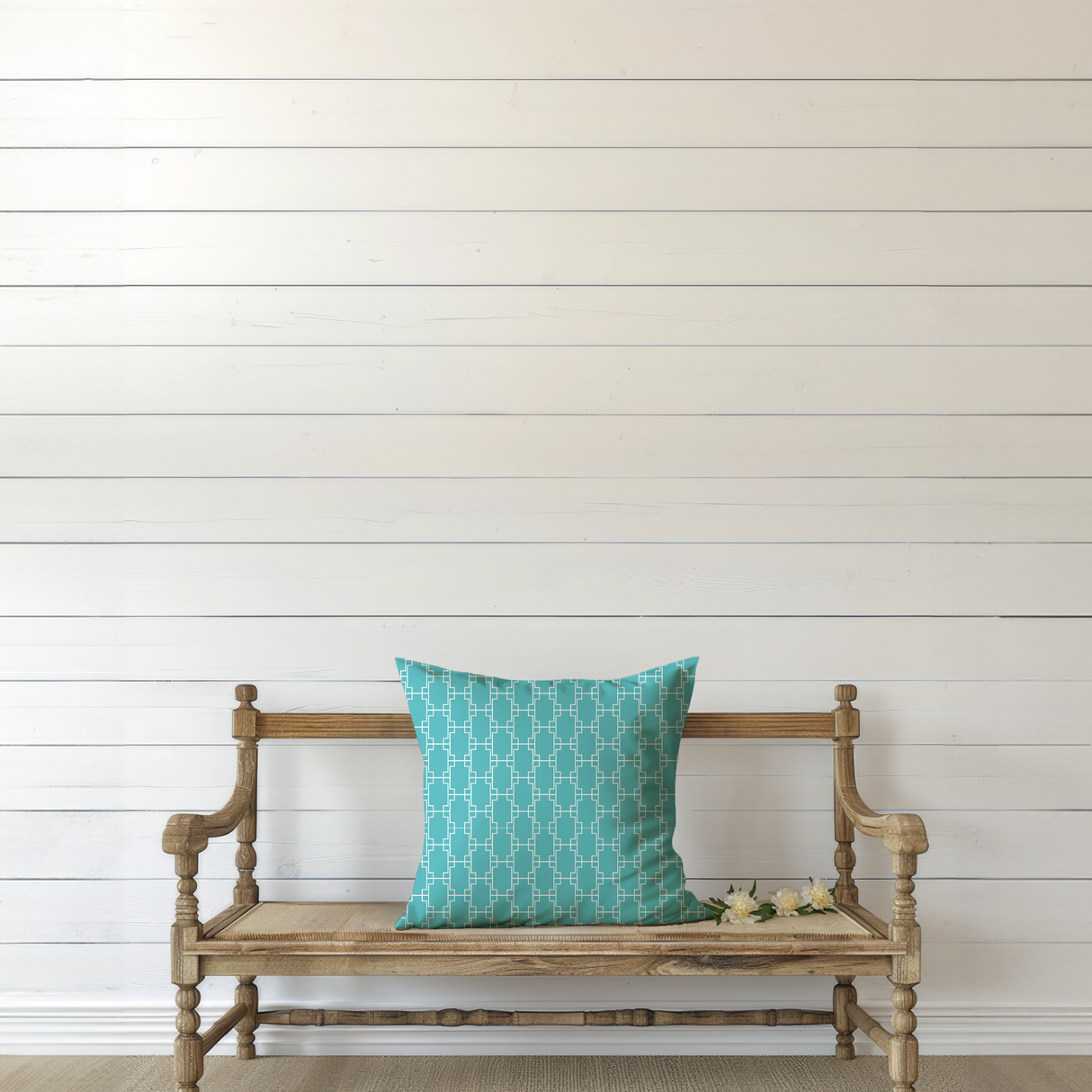 Shadowbright Turquoise/White Modern Geometric Cushion Cover – 100% Cotton