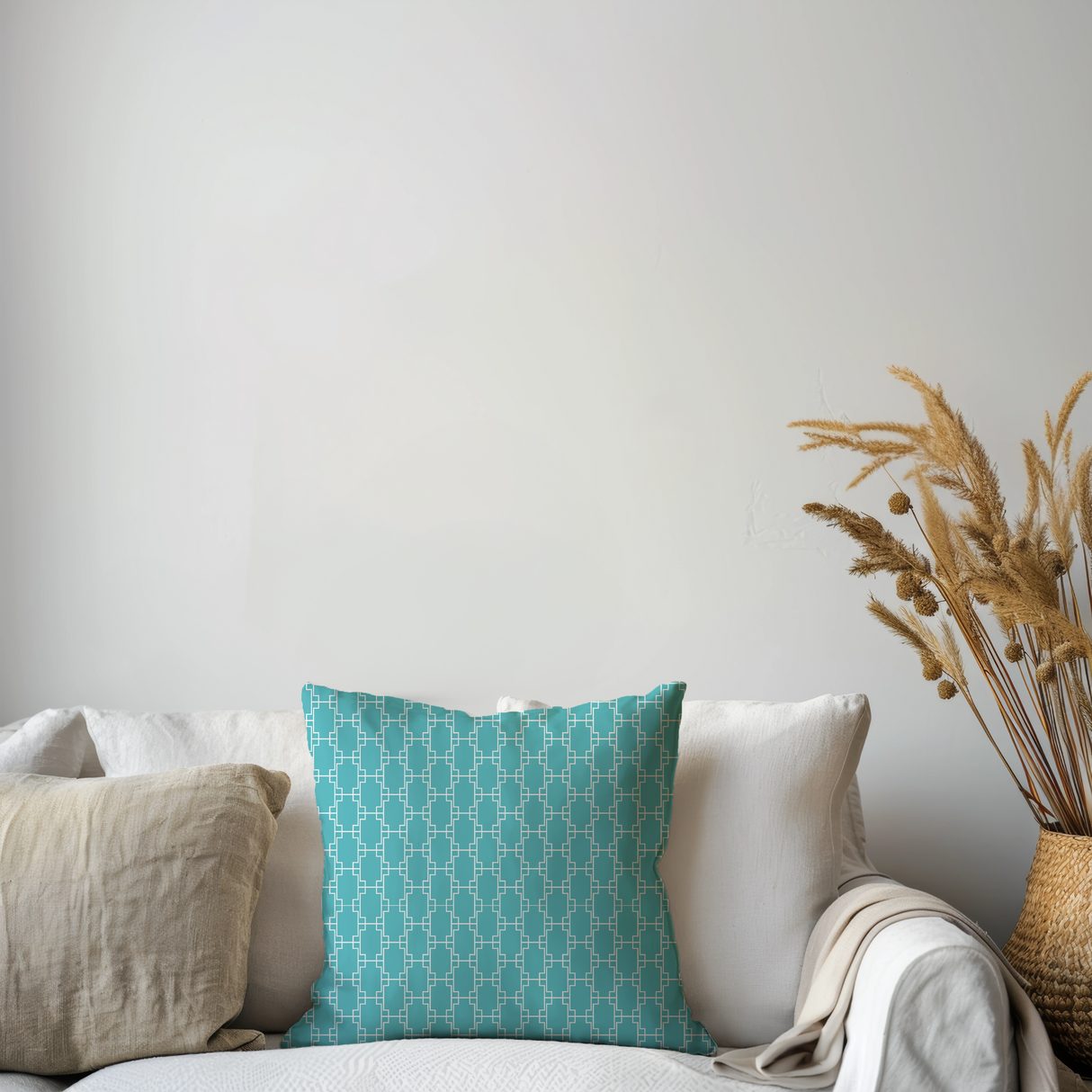 Shadowbright Turquoise/White Modern Geometric Cushion Cover – 100% Cotton