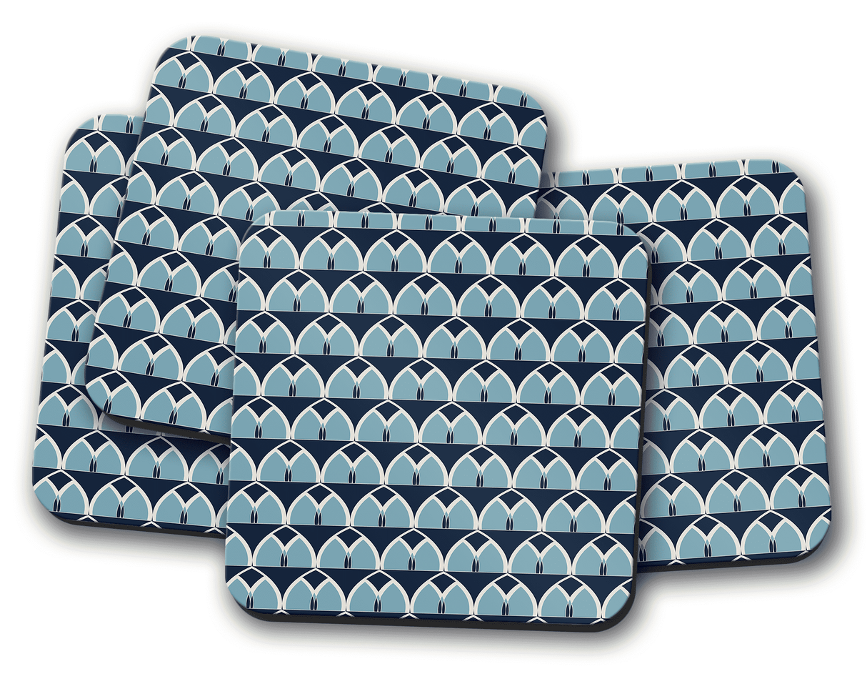 Shadowbright Blue Geometric Arches Design Coaster - 9cm x 9cm