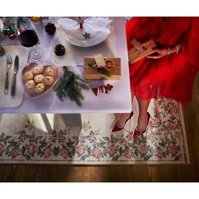 Eco-Washable Cream Rug Flower Design