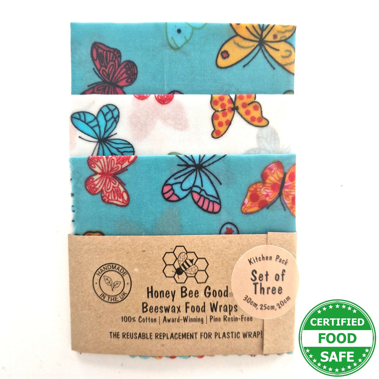 Honey Bee Good Butterflies Beeswax Wraps - Set of 3