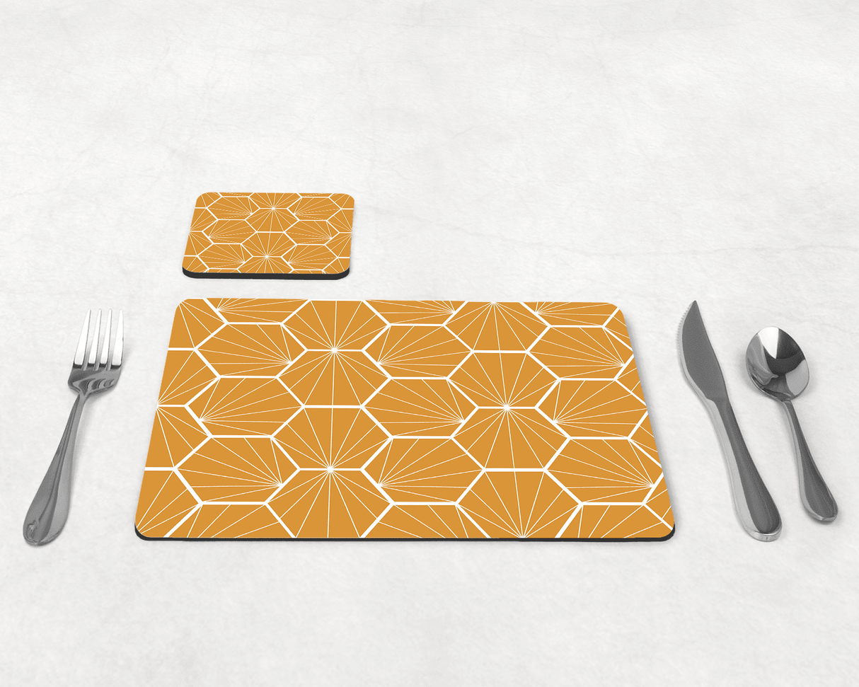 Shadowbright Butter Yellow Geometric Hexagons Placemats, Set of 4/6