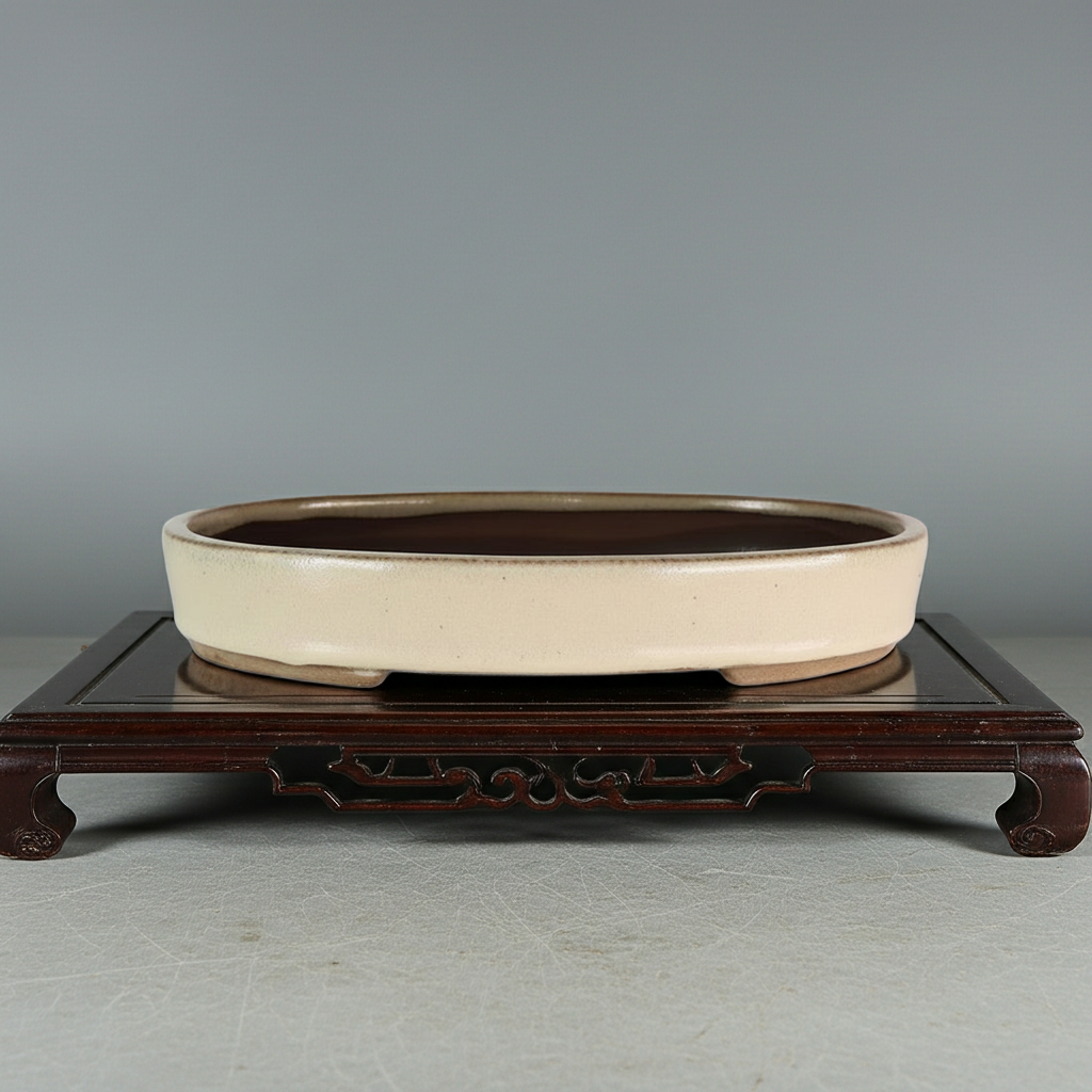 Yorkshire Bonsai Glazed Bonsai Pot Oval Cream - 26cm