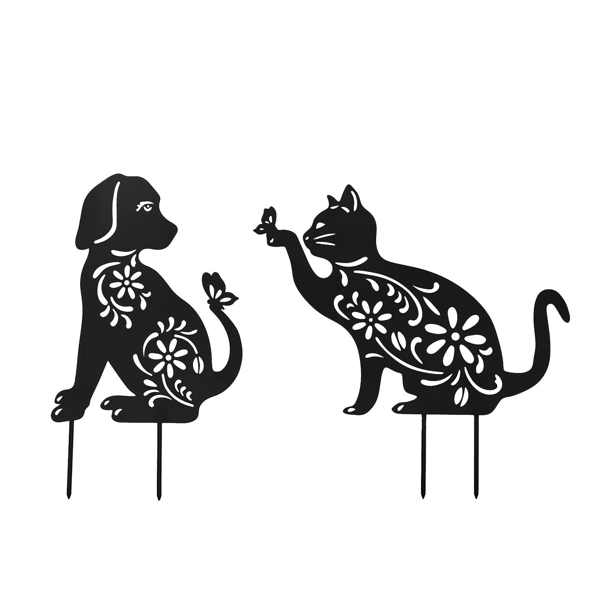 Nicoman Metal Cat and Dog Silhouette Garden Ornament