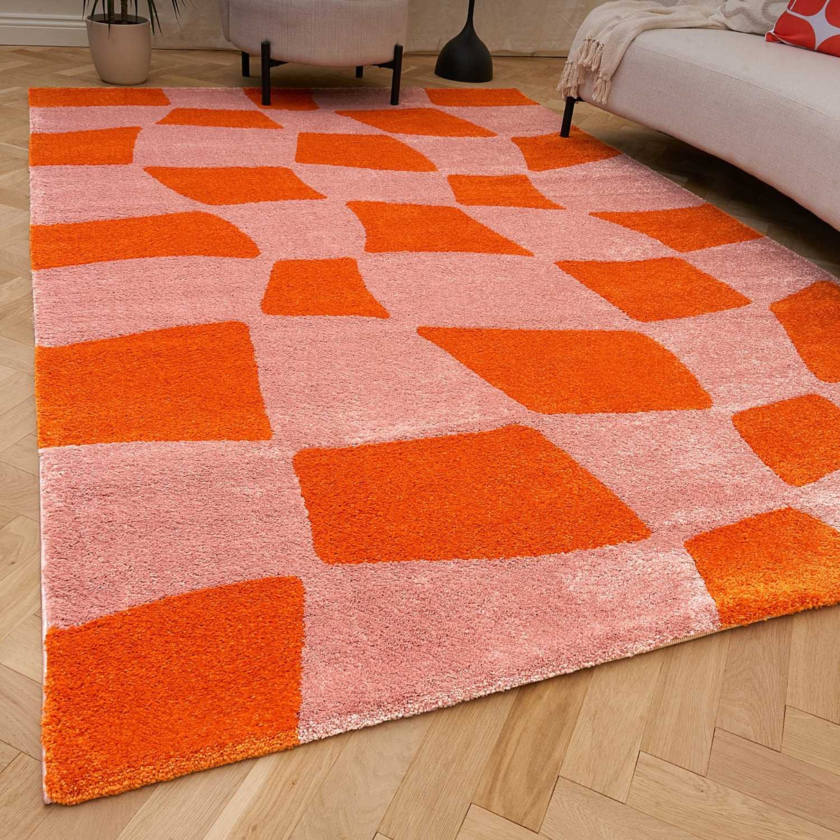 The Rugs Joli Checkered Orange Pink Rug