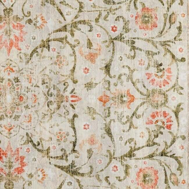 The Rugs - Eco-Washable Beige Rug Flowers Design