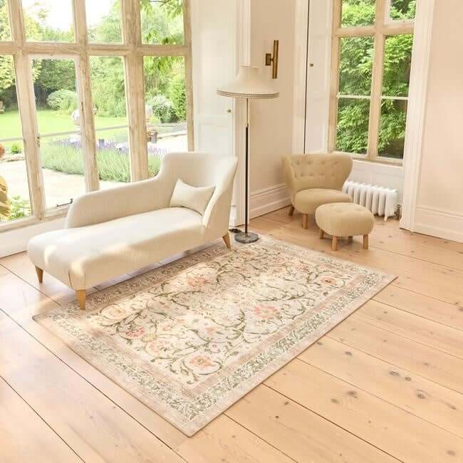 The Rugs - Eco-Washable Beige Rug Flowers Design