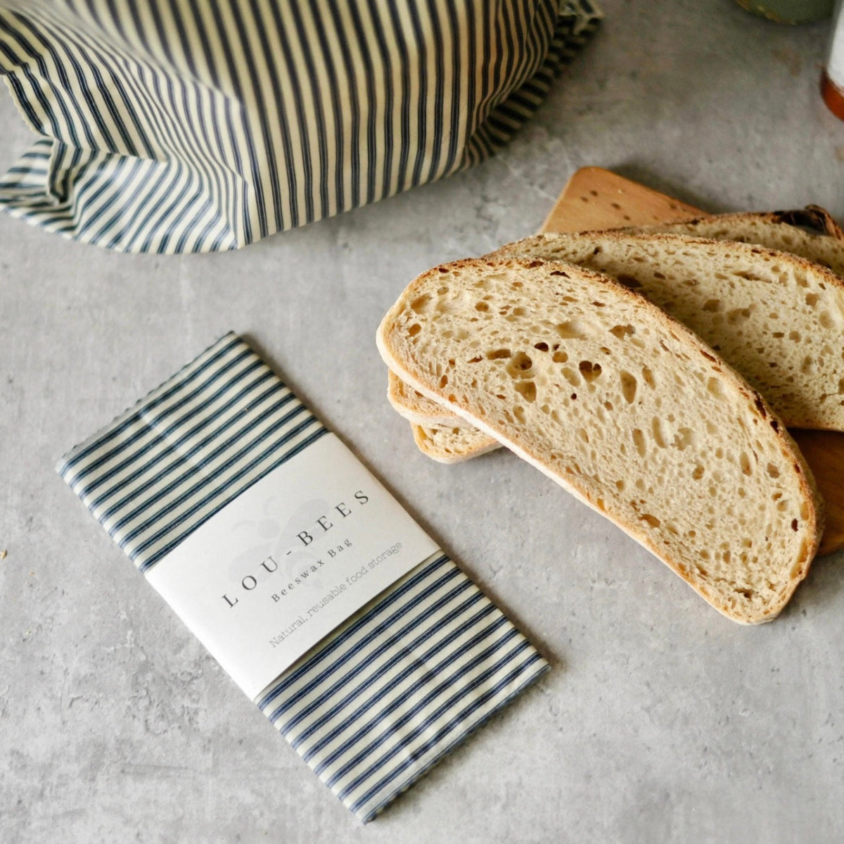 Lou-bees Navy Striped Bread Bag
