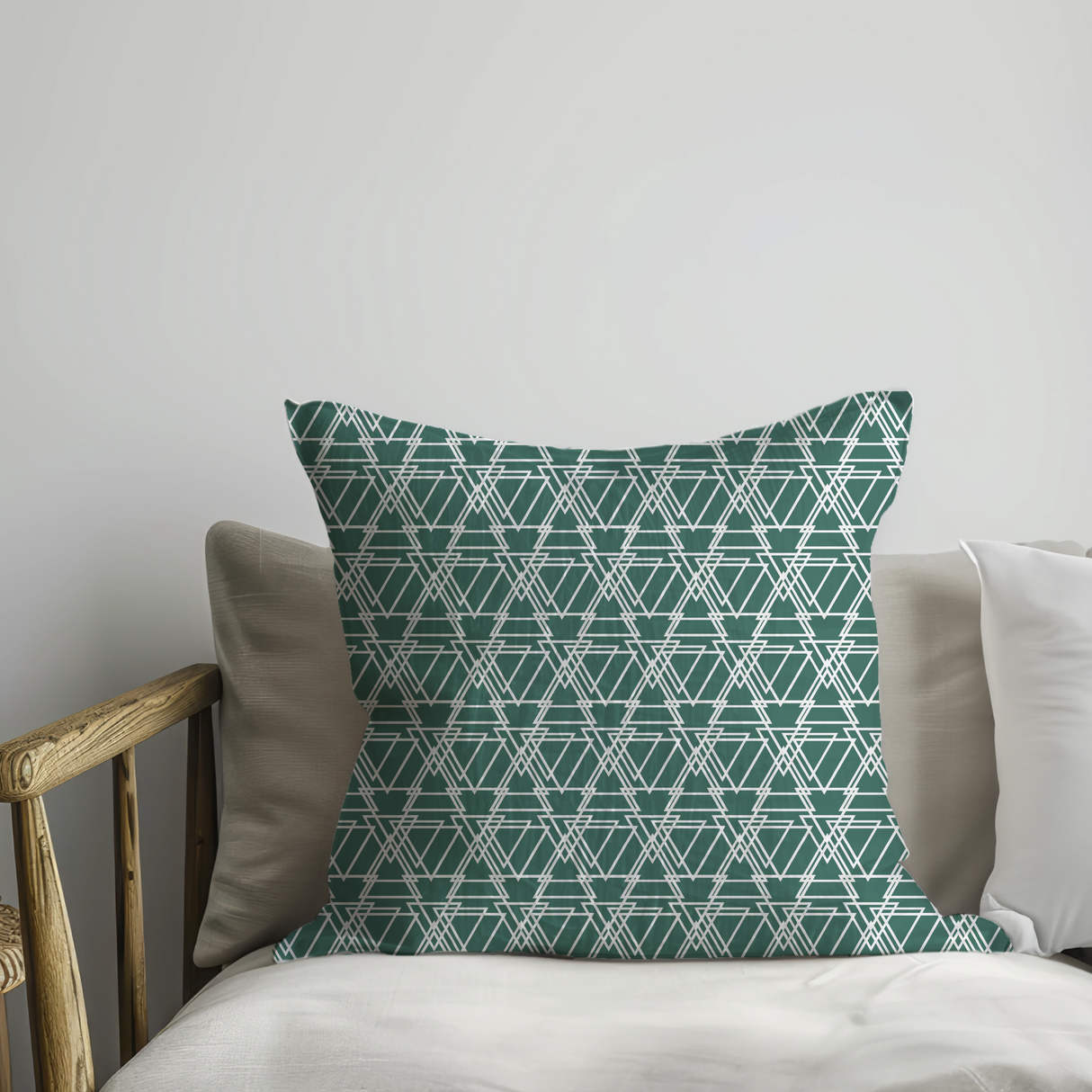 Shadowbright Dark Green Triangle Pattern Cushion Cover - 100% Cotton