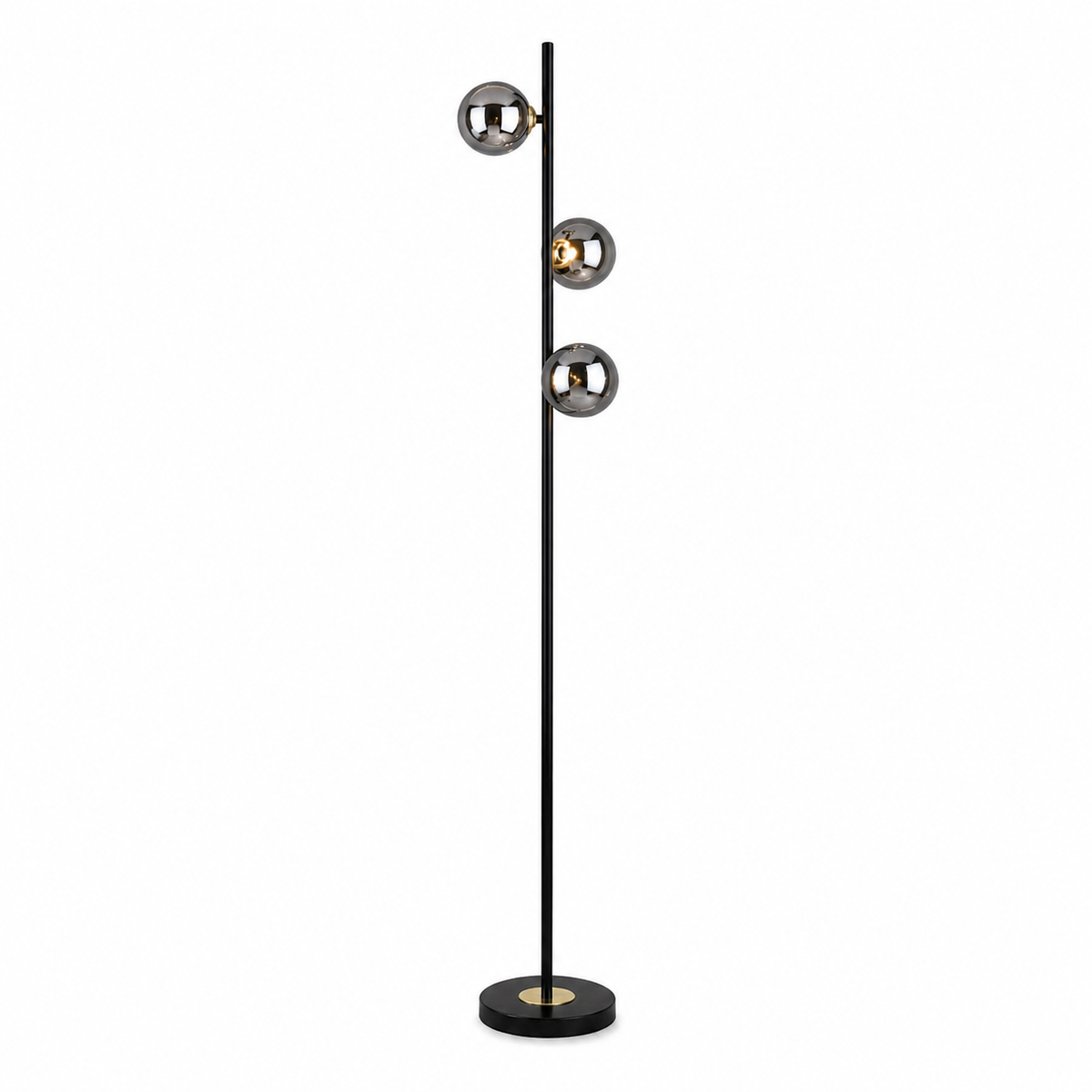 Pagazzi Eaen 3 Light Black and Gold Floor Lamp with Smoked Glass