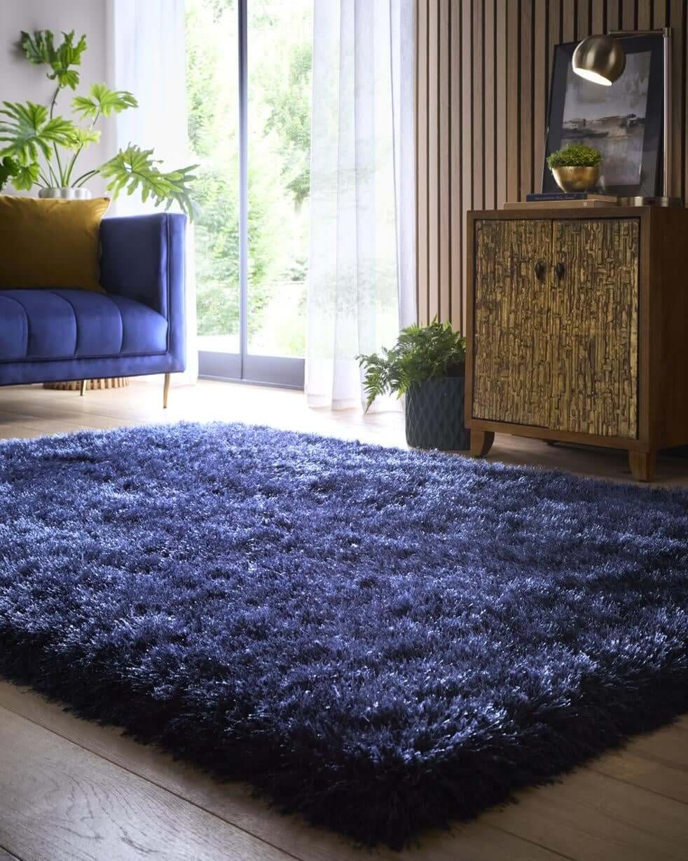 The Rugs Extravagance Navy Shaggy Rug – Plush 50mm