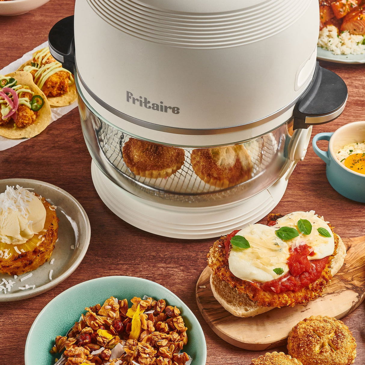 Fritaire Self-Cleaning Glass Bowl Air Fryer - Cherry Red