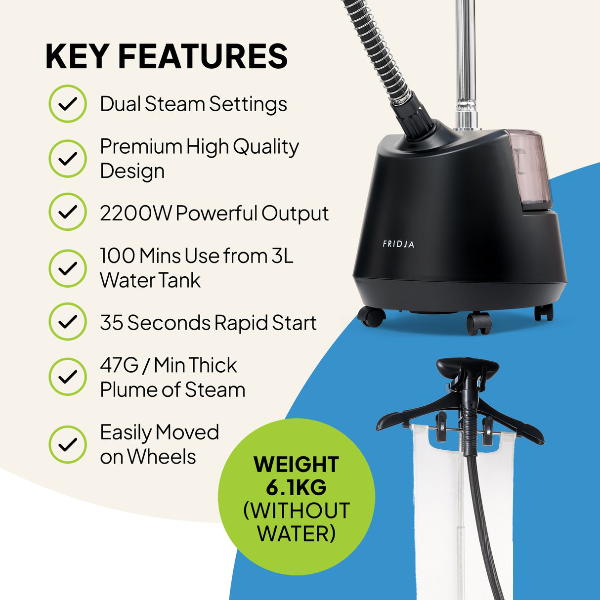 Fridja F1200 Clothes Steamer Pro - 2200W