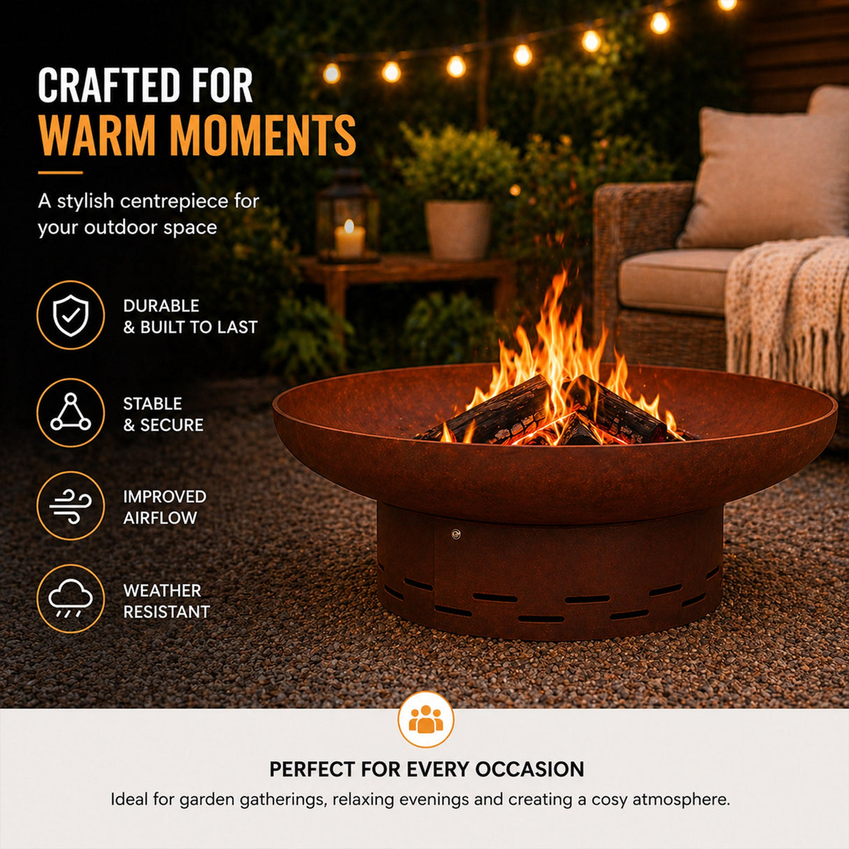 Nicoman Heavy-Duty Pre-Rusted Metal Corten Steel Round Firepit