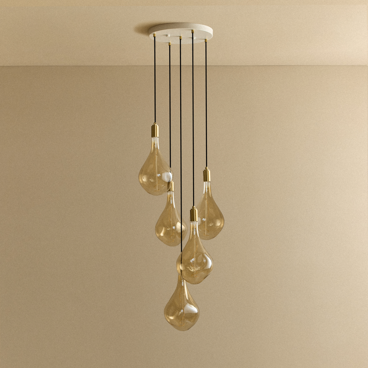 Tala Five Pendant in Brass with Voronoi III Bulbs