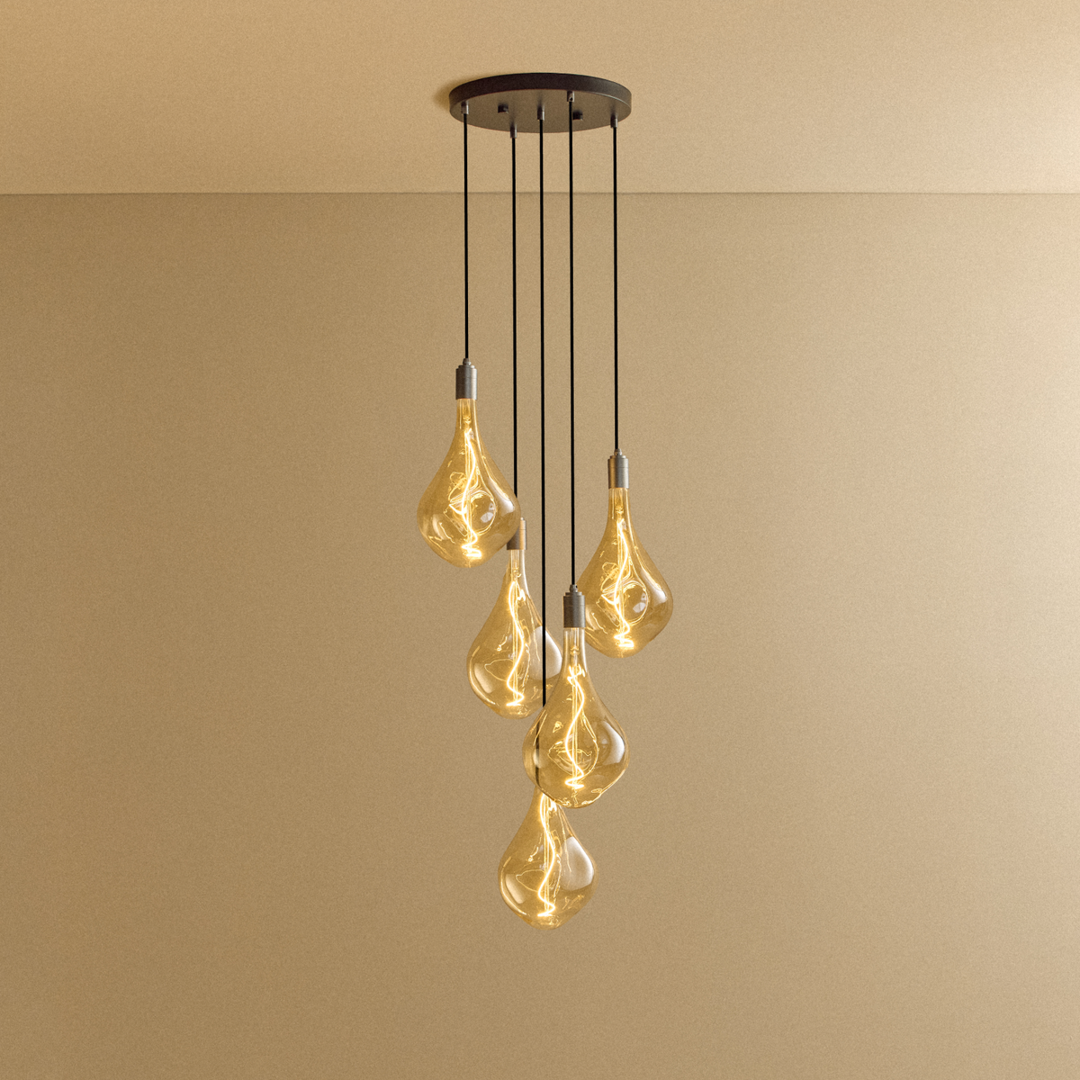 Tala Five Pendant in Graphite with Voronoi III Bulbs
