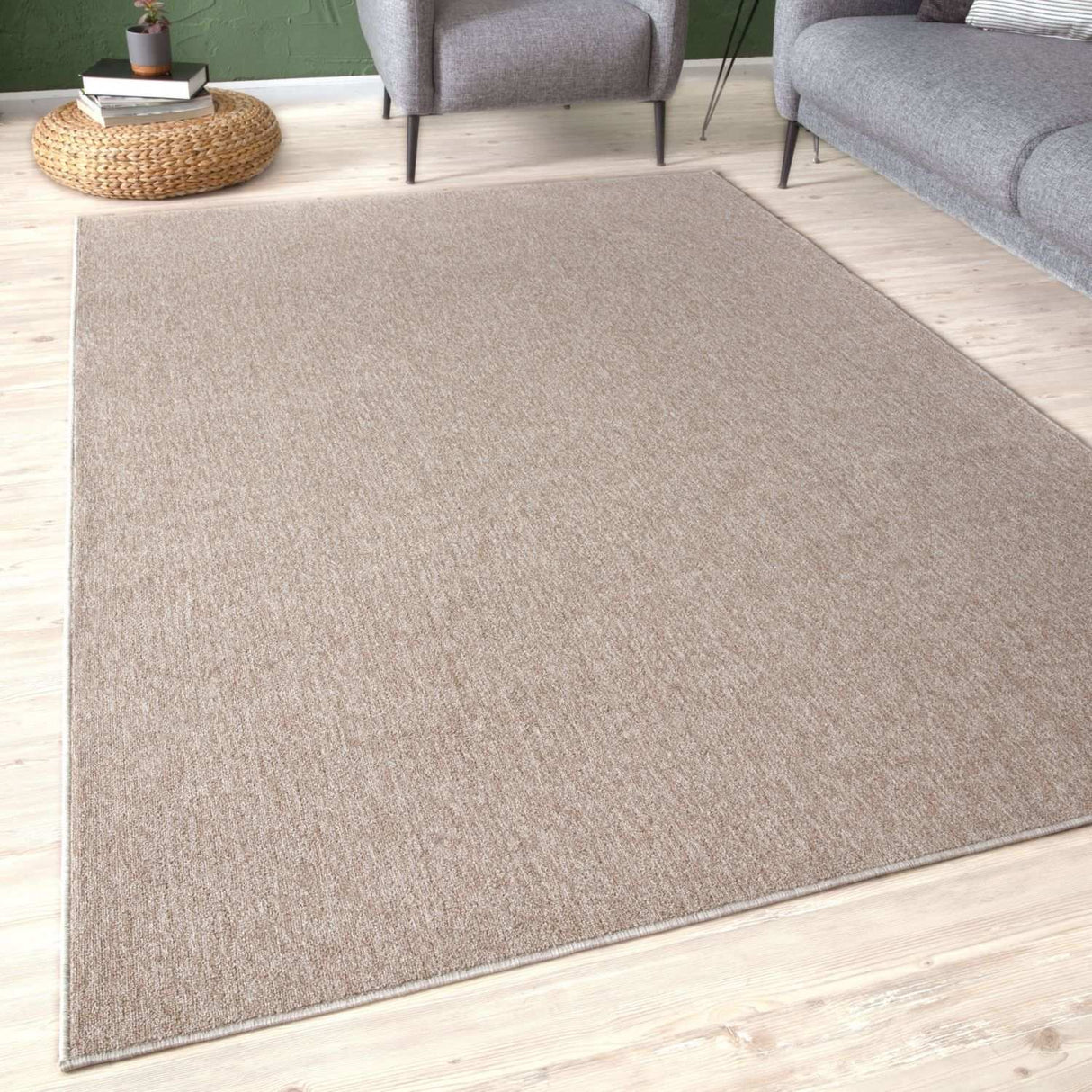 The Rugs Flex Beige Low Pile Solid Rug