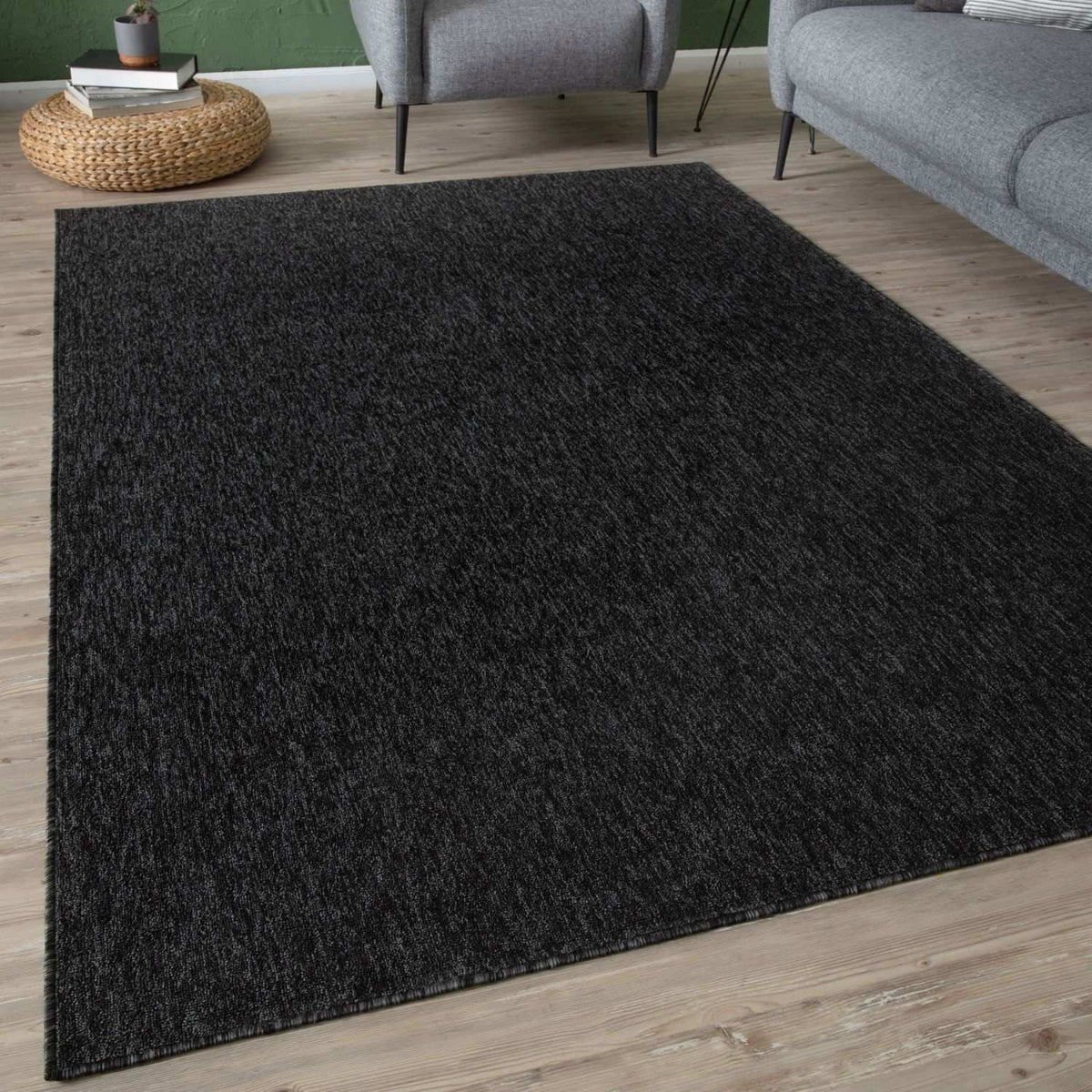 Flex Dark Grey Low Pile Solid Rug