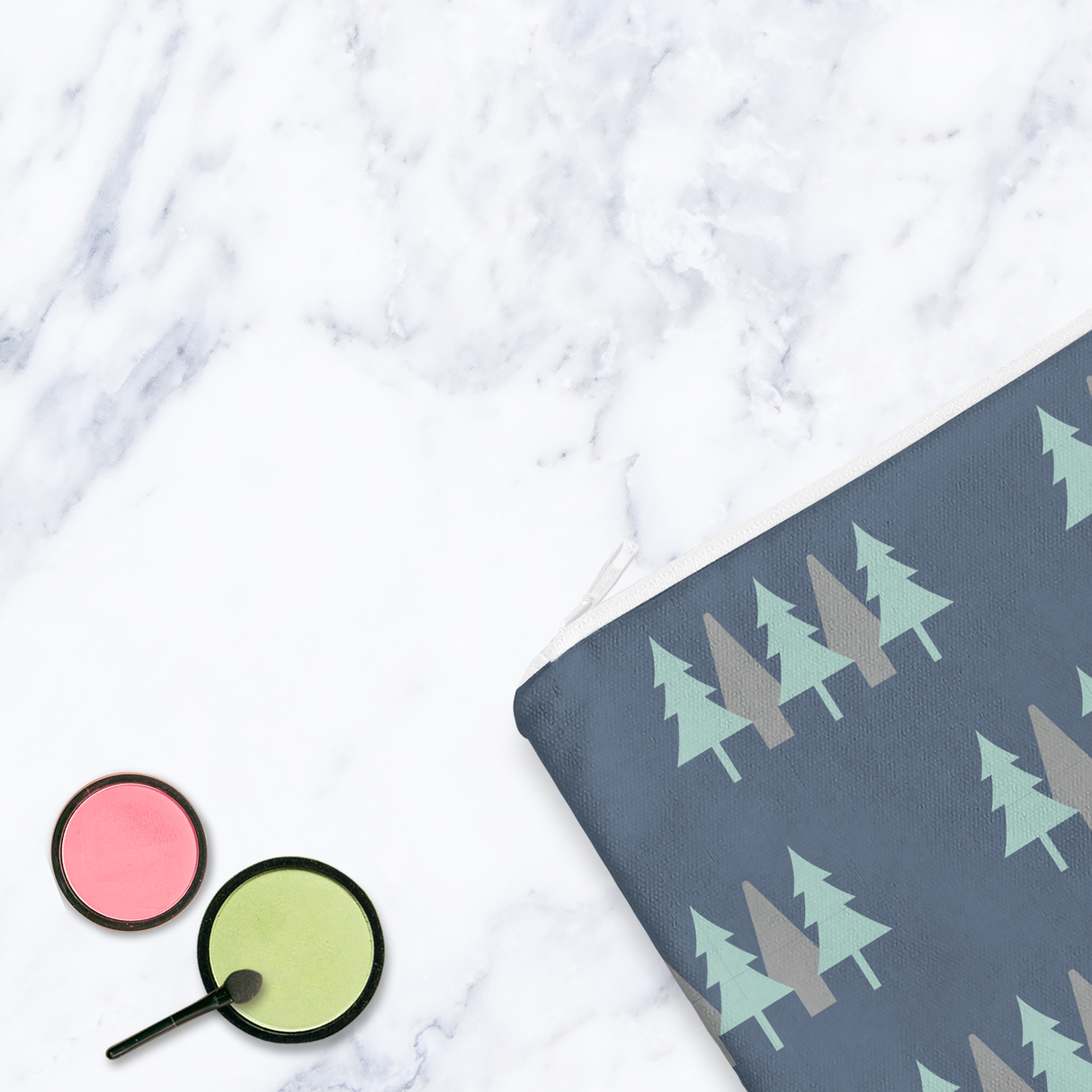 Shadowbright Navy Blue Scandinavian Forest Makeup Bag - 24cm x 19cm