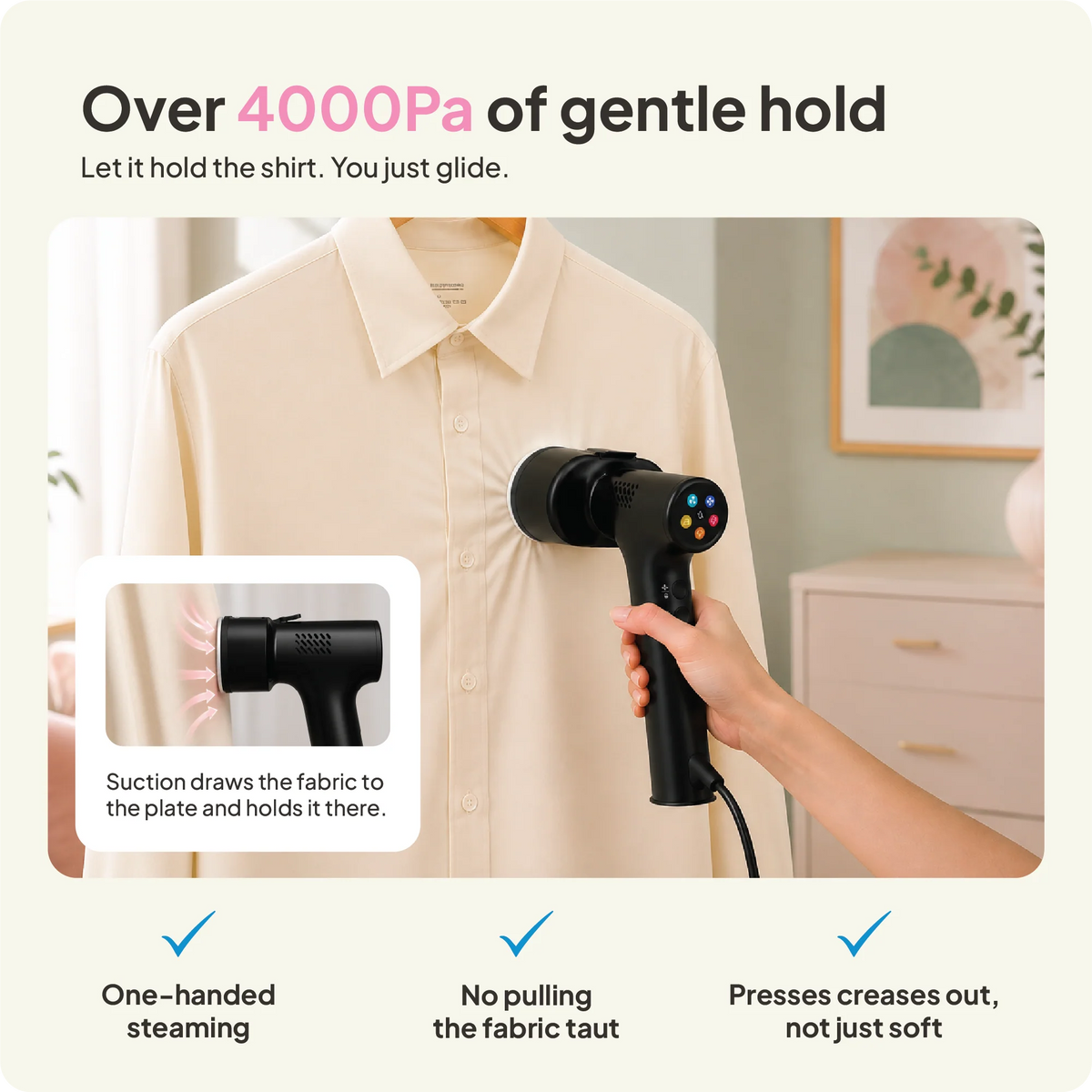 Fridja F20 Handheld Clothes Steamer Pro with Suction