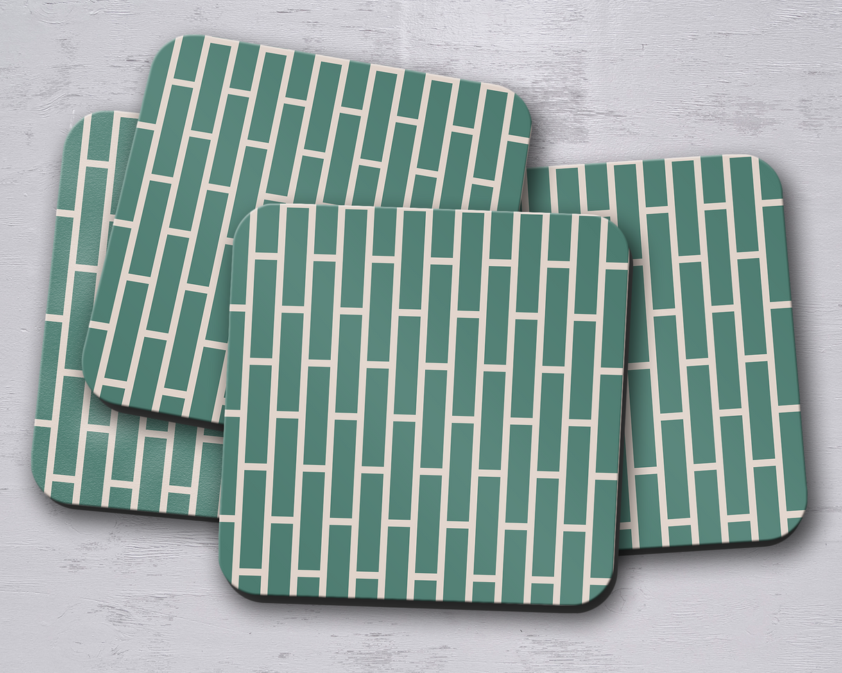 Shadowbright Green and Beige Geometric Design Coaster, Set of 4
