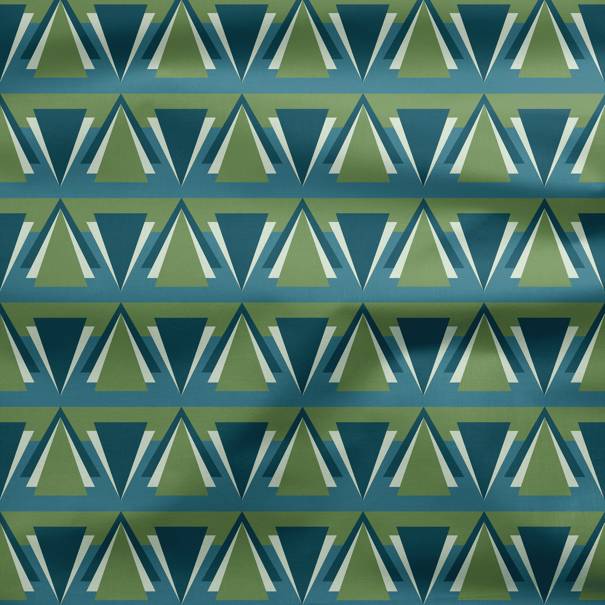 Shadowbright Green and Blue Art Deco Geometric Drill Fabric - 100% Cotton
