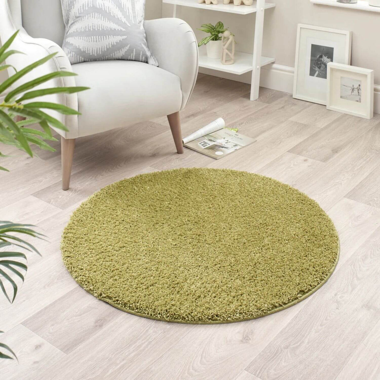 Washable Olive Green Shaggy Rug by The Rugs