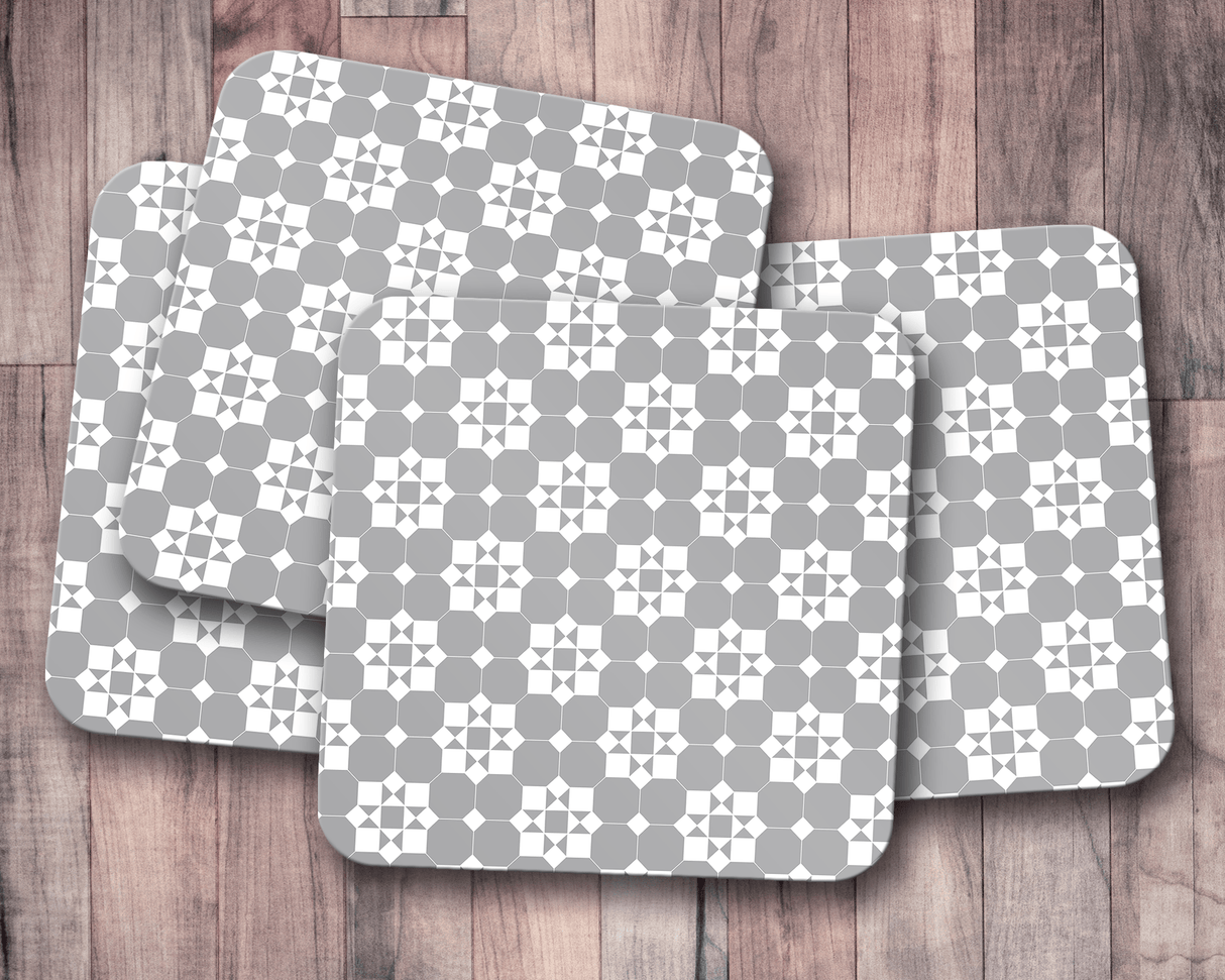 Shadowbright Grey and White Geometric Tiles Design Coasters, Table Decor Mat