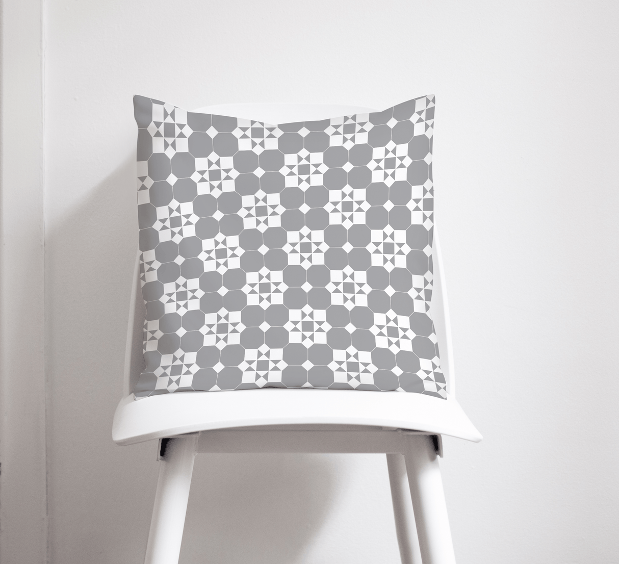 Shadowbright Grey and White Geometric Tiles Design Cushion, Throw Pillow