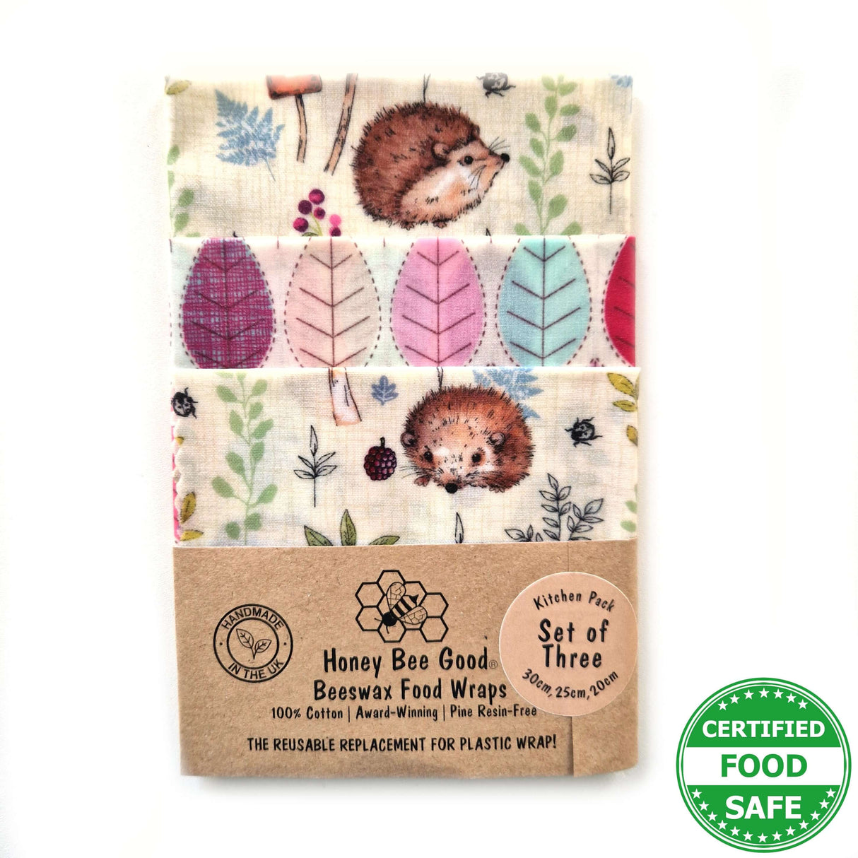 Honey Bee Good Hedgehogs Beeswax Wraps Set of 3 | Hedgehogs