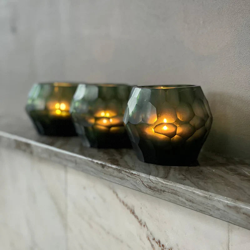 Lowlands Design Hematite Glass Tealight Candleholder - Steel Green