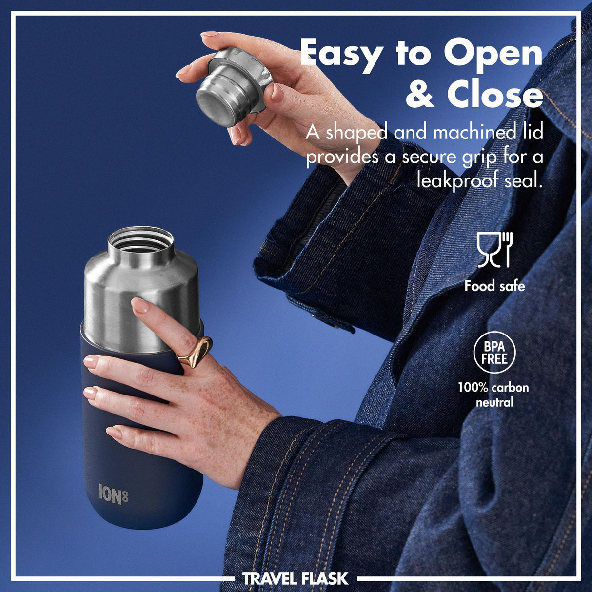 ION8 Luma Vacuum Insulated, Flask & Mug, Ash Navy, 700ml (24oz)
